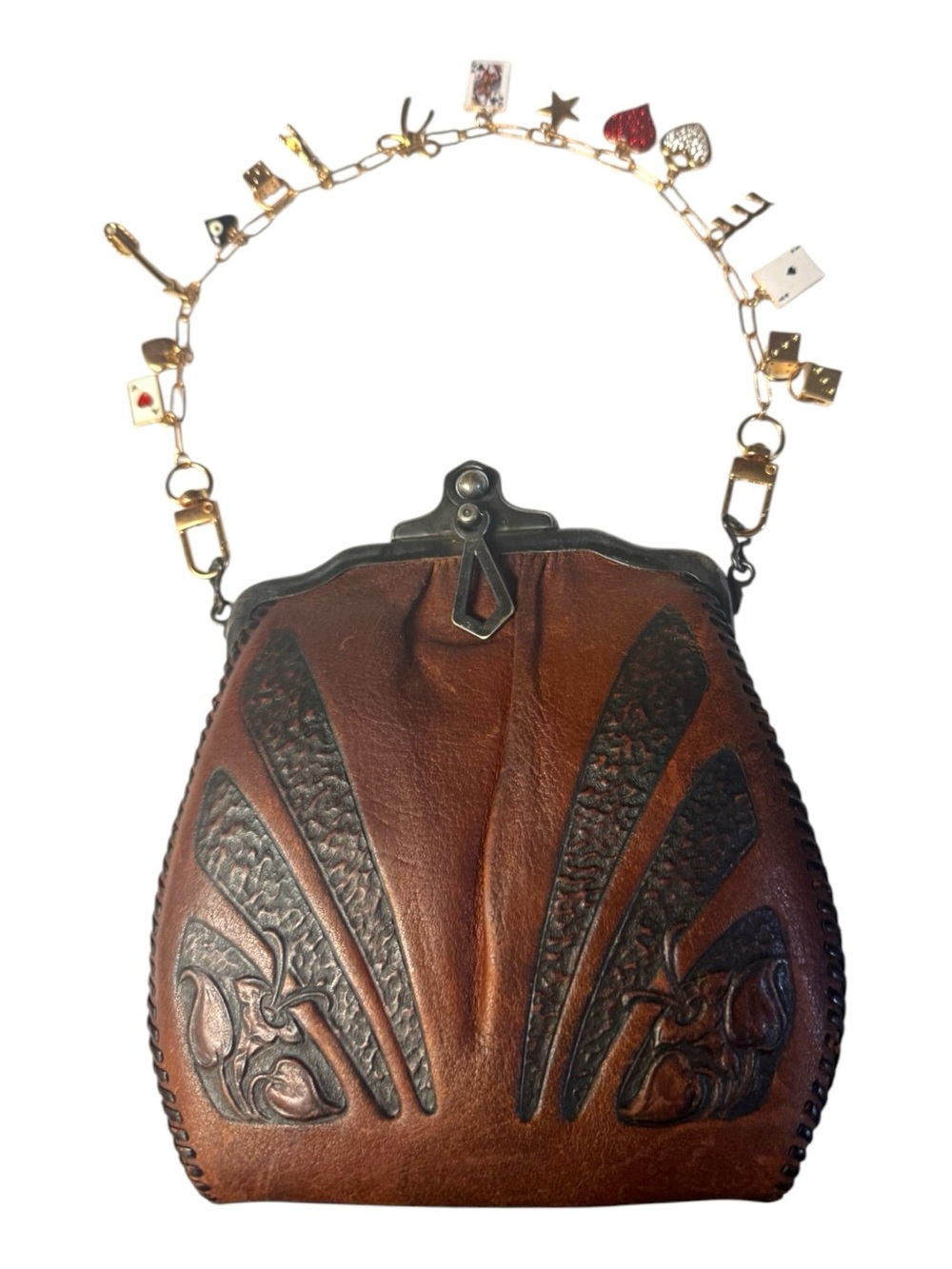 Meeker Made 1910-1920 Art Noveau Antique Hand-Tooled Steerhide Leather Clutch